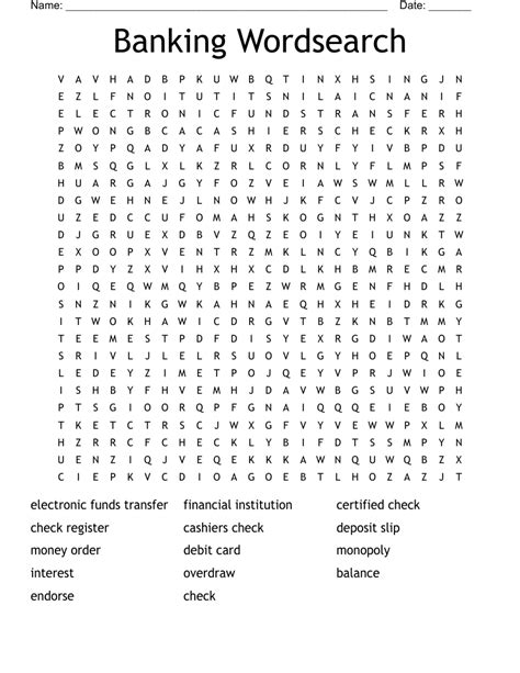 Bank Word Search Printable