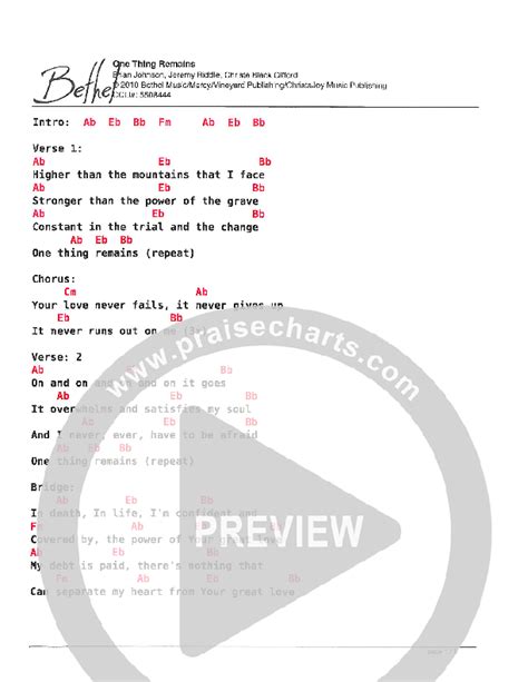 One Thing Remains Chords PDF (Bethel Kids) - PraiseCharts