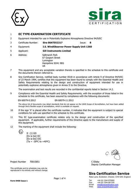 Sira EC type-examination Certificate - 00 ATEX