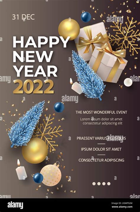 New Year 2022 party celebration poster template. Vector holiday illustration Stock Vector Image ...