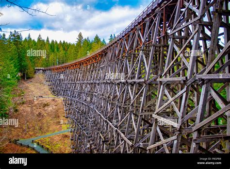 View of Kinsol Trestle wooden railroad bridge in Vancouver Island, BC ...