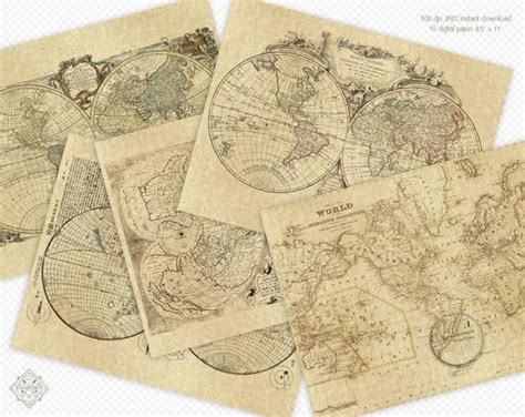 Antique World Maps Digital Paper Antique World | Etsy | Map scrapbook paper, Antique world map ...