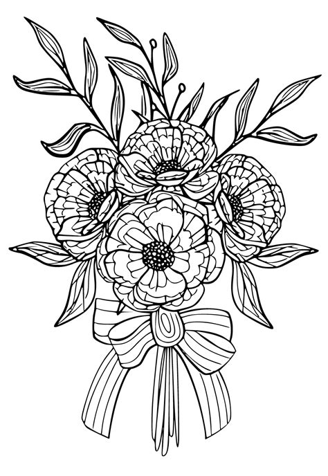 Free Printable Flower Decoration Coloring Page for Adults and Kids - Lystok.com