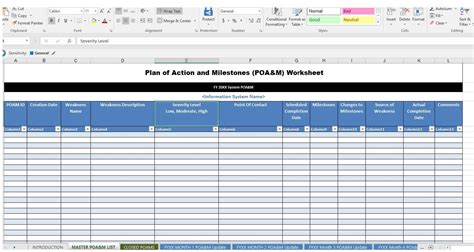 Poa&M Template Excel