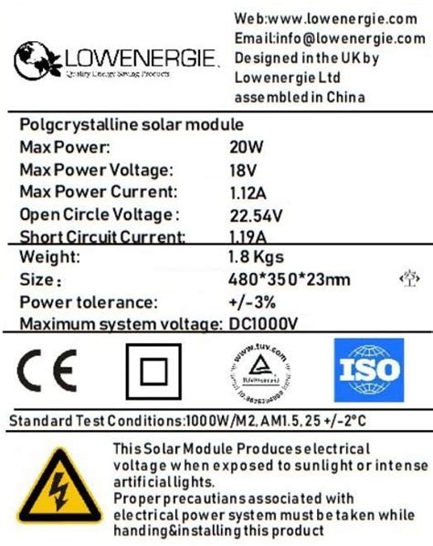 Poly 20W Solar Panel Only - Low Energy Supermarket