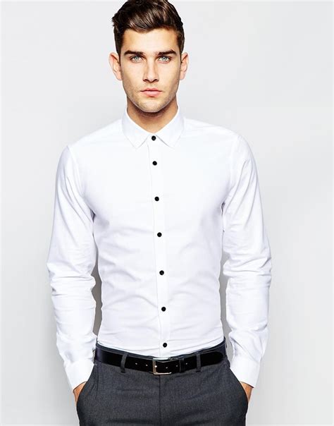 mens white button down shirt with black buttons - Thomasena Joy