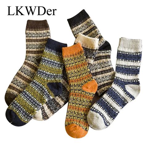 LKWDer 5 Pairs New Men's Winter Thick Wool Socks Retro Style Warm Wool Socks Men High Quality ...