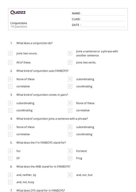 50+ Conjunctions worksheets for 6th Grade on Quizizz | Free & Printable