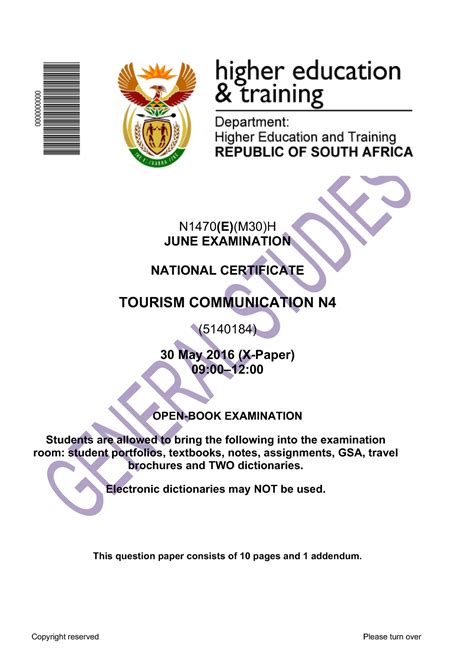 N4 Tourism Communication June 2016 - N1470 (E) (M30)H JUNE EXAMINATION NATIONAL CERTIFICATE ...