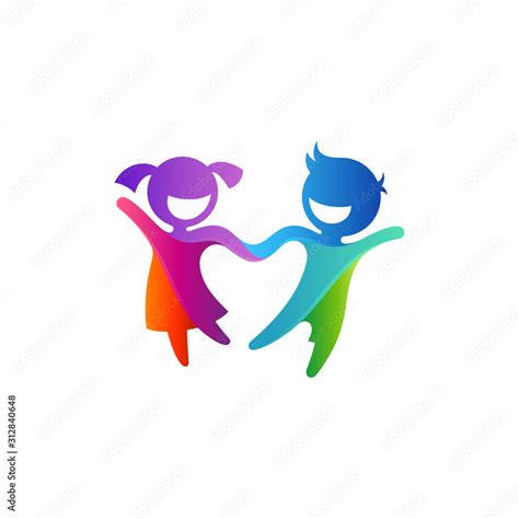 Fototapeta Colorful two kids play logo design, creative child logo ...