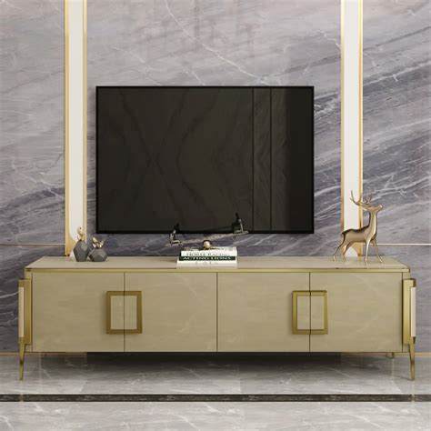 Modern Beige Rectangle TV Stand with Storage TV Console with Doors Media Console for TVs-Homary