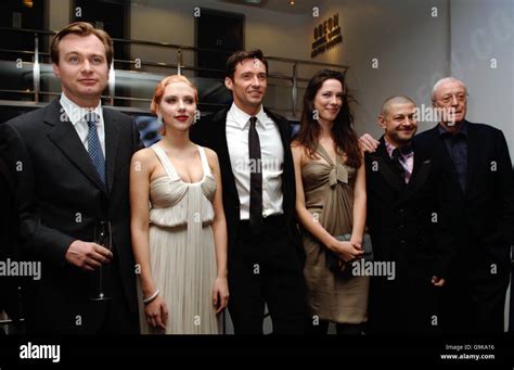 The cast of The Prestige (left to right); Christopher Nolan, Scarlett Johansson, Hugh Jackman ...