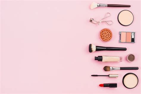 Free Photo | Makeup and cosmetic beauty products on pink background