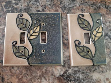 Light Switch plates Ceramic Double and Single Green Beige | Etsy