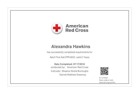 American Red Cross CPR-AED-FIRSTAID Certificate