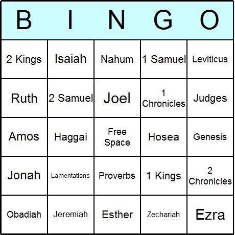 Bible Old Testament Books Bingo Cards - Printable bingo activity, game ...