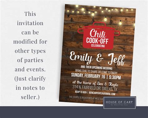 Red Rustic Chili Supper Invitation Chili Cook off Invitation - Etsy