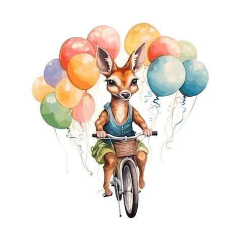 Premium Vector | Cute springbok cycle and balloons in watercolor cute ...