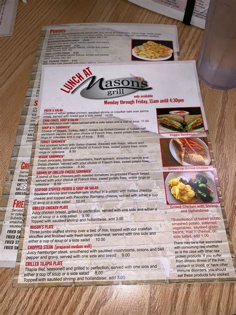 Menu of Masons Grill in Baton Rouge, LA 70817