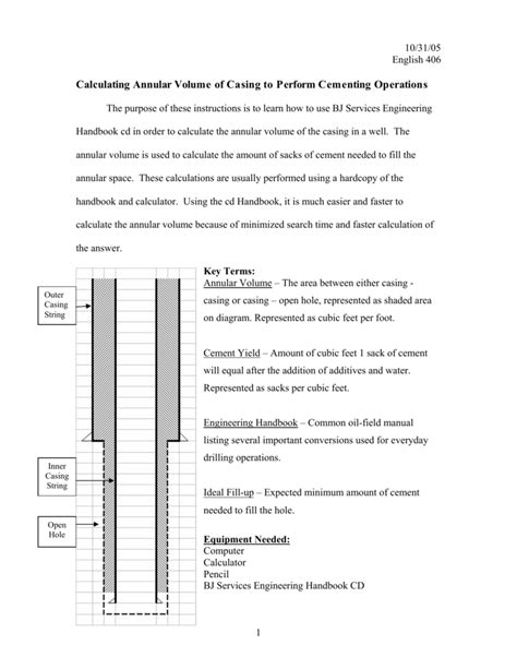 Calculating Annular Volume of Casing to Perform Cementing