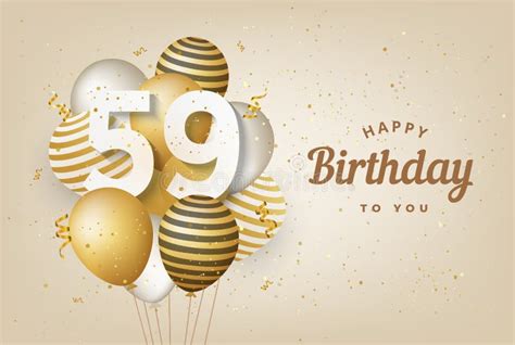 Happy 59th Birthday with Gold Balloons Greeting Card Background. Stock ...