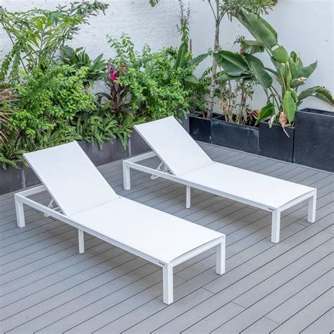 Leisuremod White Powder Coated Aluminum Frame Marlin Modern Patio Lounge Chair Chaise with White ...