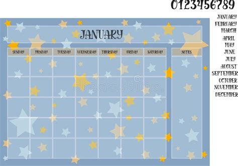 Monthly Planner Book On A Blue Background With Stars Stock Vector - Illustration of june ...