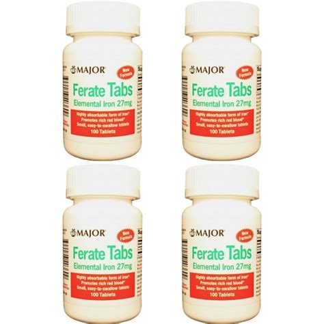 ( Pack Of 4 ) MAJOR FERATE ELEMENTAL IRON 27MG TAB FERROUS GLUCONATE-27 ...