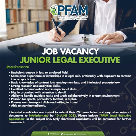 JOB VACANCY | JUNIOR LEGAL EXECUTIVE - PFAM