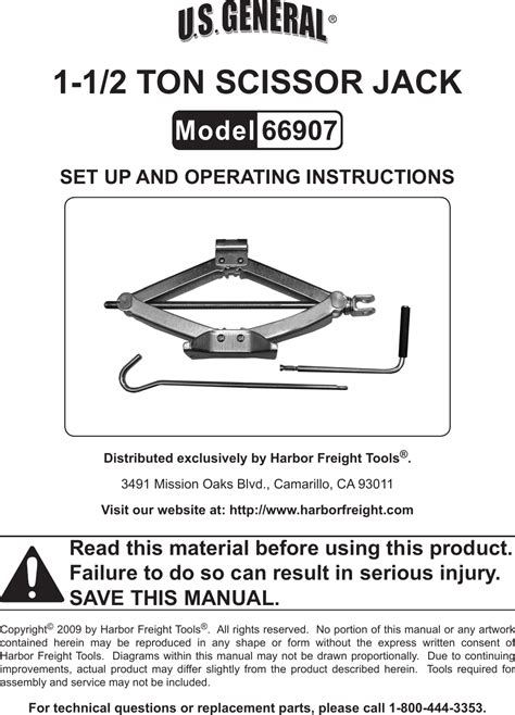 Harbor Freight 1 5 Ton Scissor Jack Product Manual