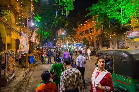 Night Image of Decorated Street of Kolkata during Durga Puja, West ...