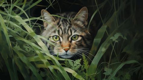 Premium AI Image | Oil painting of a cat in the grass