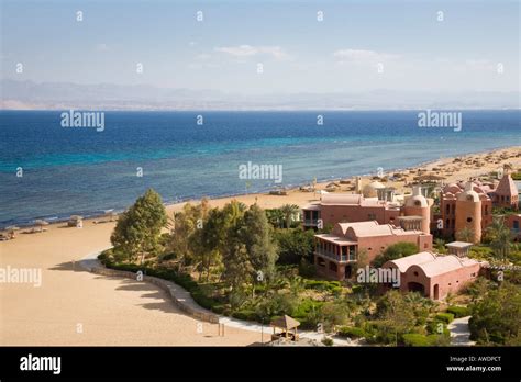 Taba Heights Sinai Peninsula Egypt High view of quiet sandy beach and ...