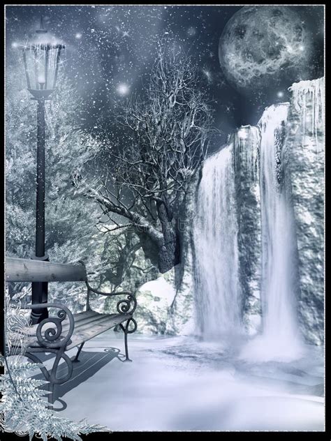 Frozen waterfall stock illustration. Illustration of night - 44619411