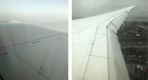 View from above the wing of a Boeing 787-10 showing the wing as ...