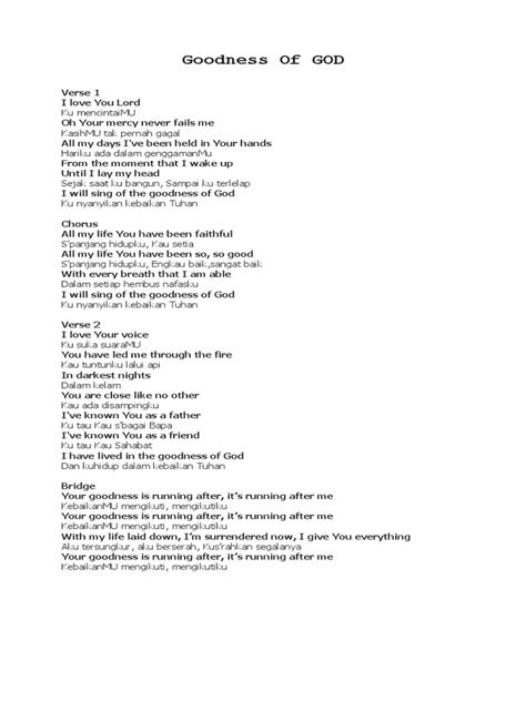 Goodness of God (Lyrics) Bethel Music | PDF