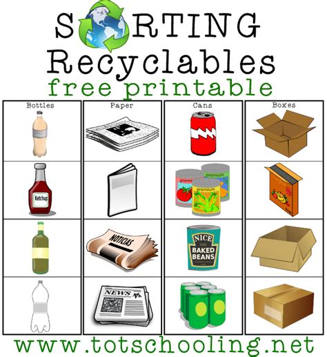 Sorting Recyclables Free Printable | Totschooling - Toddler, Preschool ...