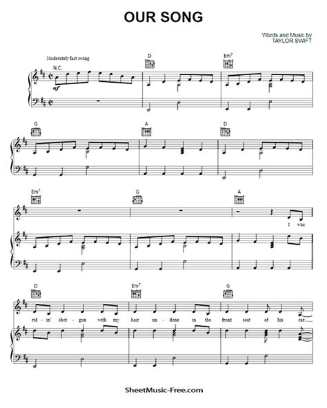 Our Song Sheet Music Taylor Swift - ♪ SHEETMUSIC-FREE.COM