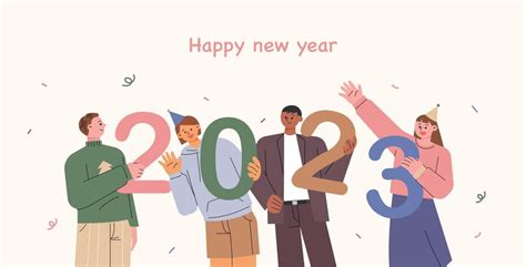 Premium Vector | Friends are gathering and celebrating the new year with the number 2023 in ...