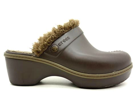 Crocs Brown Faux Fur Lined Slide Clogs Mules Shoes Wo… - Gem