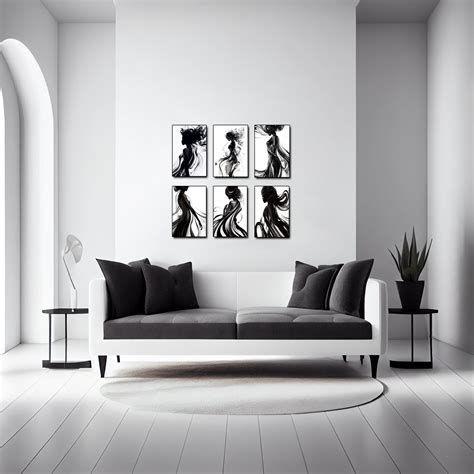 Set of 6 Elegant Black Woman Silhouette, Captivating B&W Body Contour ...