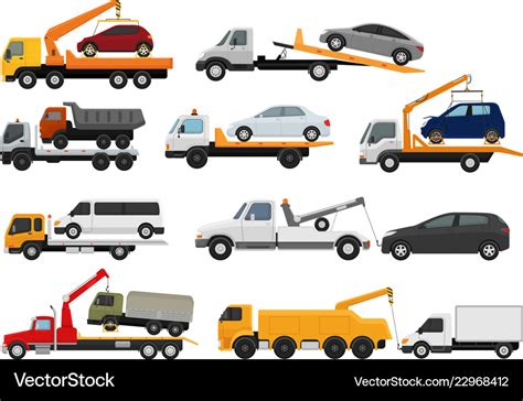 Tow truck towing car trucking vehicle Royalty Free Vector