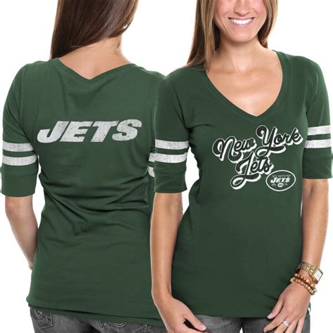 '47 Brand New York Jets Women's Flanker Stripe V-Neck T-Shirt - Green ...