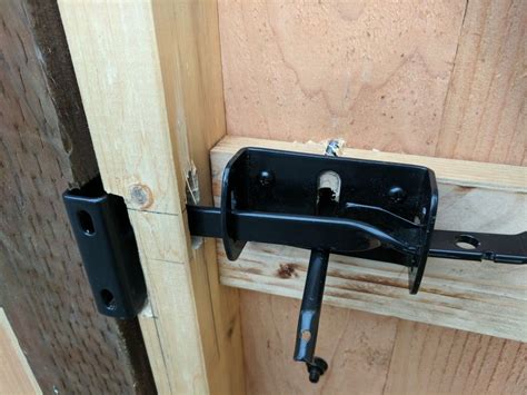 Gate latch hardware installation. Opens out, latch on inside. I used a ...