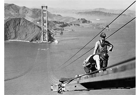 Constructing a Catwalk — Joseph B. Strauss during the construction of the Golden Gate Bridge ...