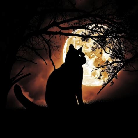 Premium AI Image | Black cat's silhouette against a full moon