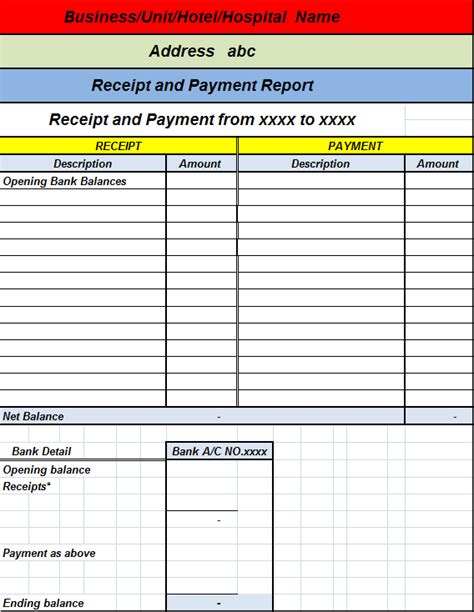 Receipt and Payment Report Template - Free Report Templates