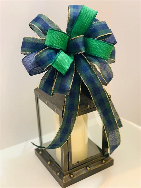 Blue Christmas Decor Blue Green Plaid Ribbon Wreath Bows | Etsy