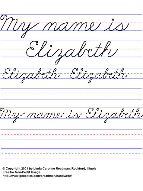 Basic Handwriting for Kids - Cursive Names - Female (Non-JavaScript Lists)