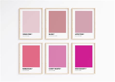 Pantone PINK Wall Art Printable Bundle Set of 6 Prints Pink Pantone ...